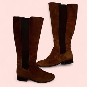 Brown suede leather knee high boots
